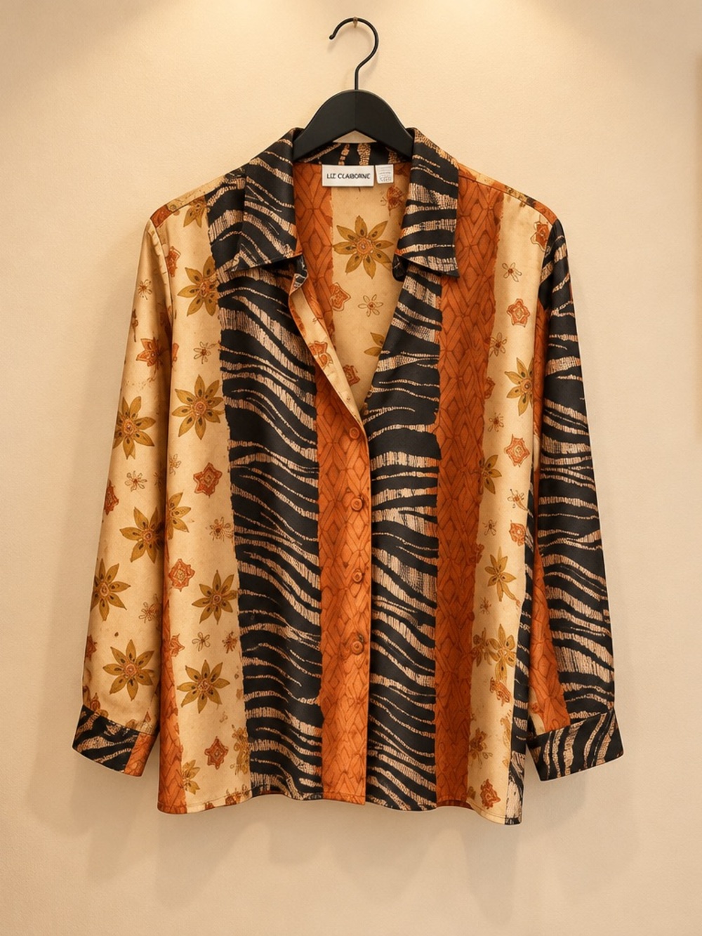 Liz Baker Men's Button-Down Shirt in Tan, Black & Orange